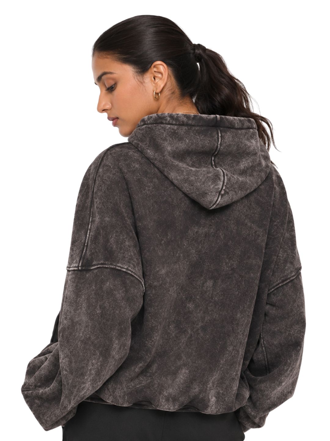 DISTRESSED WASHED CHARCOAL HOODIE