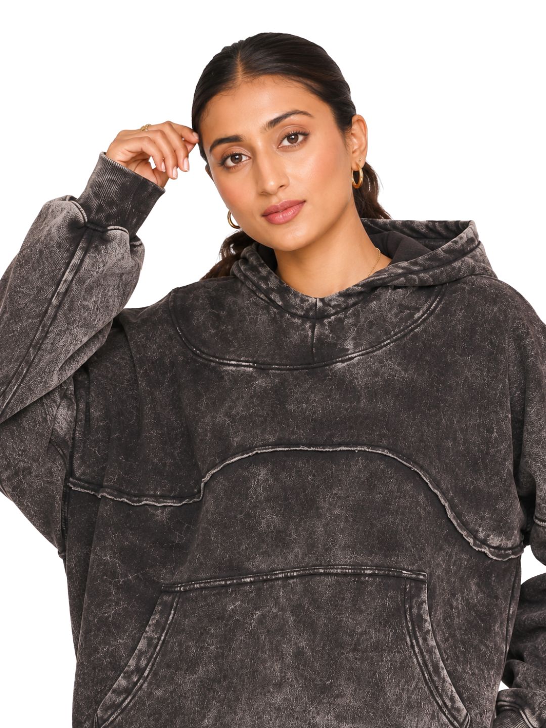 DISTRESSED WASHED CHARCOAL HOODIE