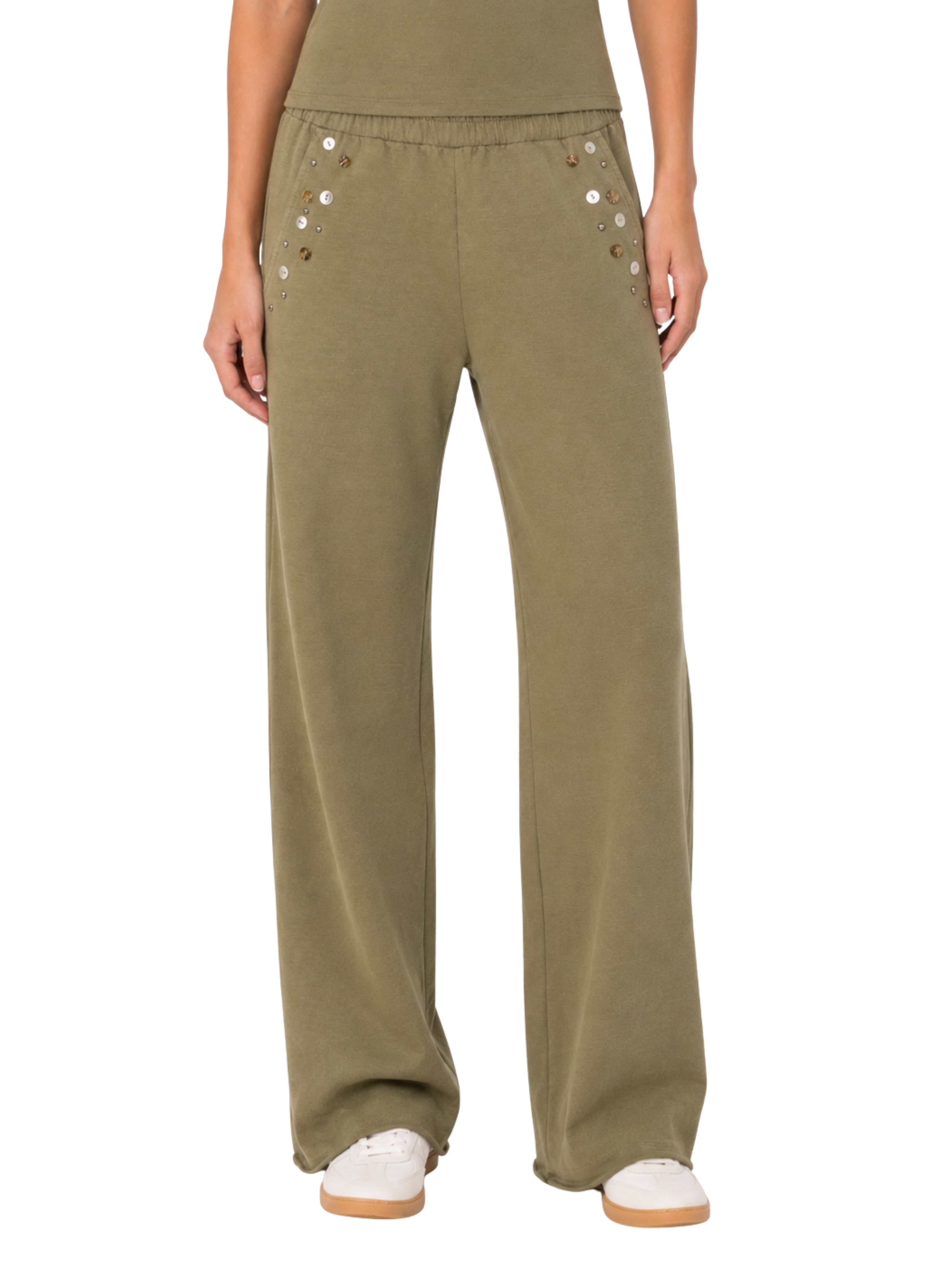 PISTACHIO IRIDESCENT BUTTON JOGGERS