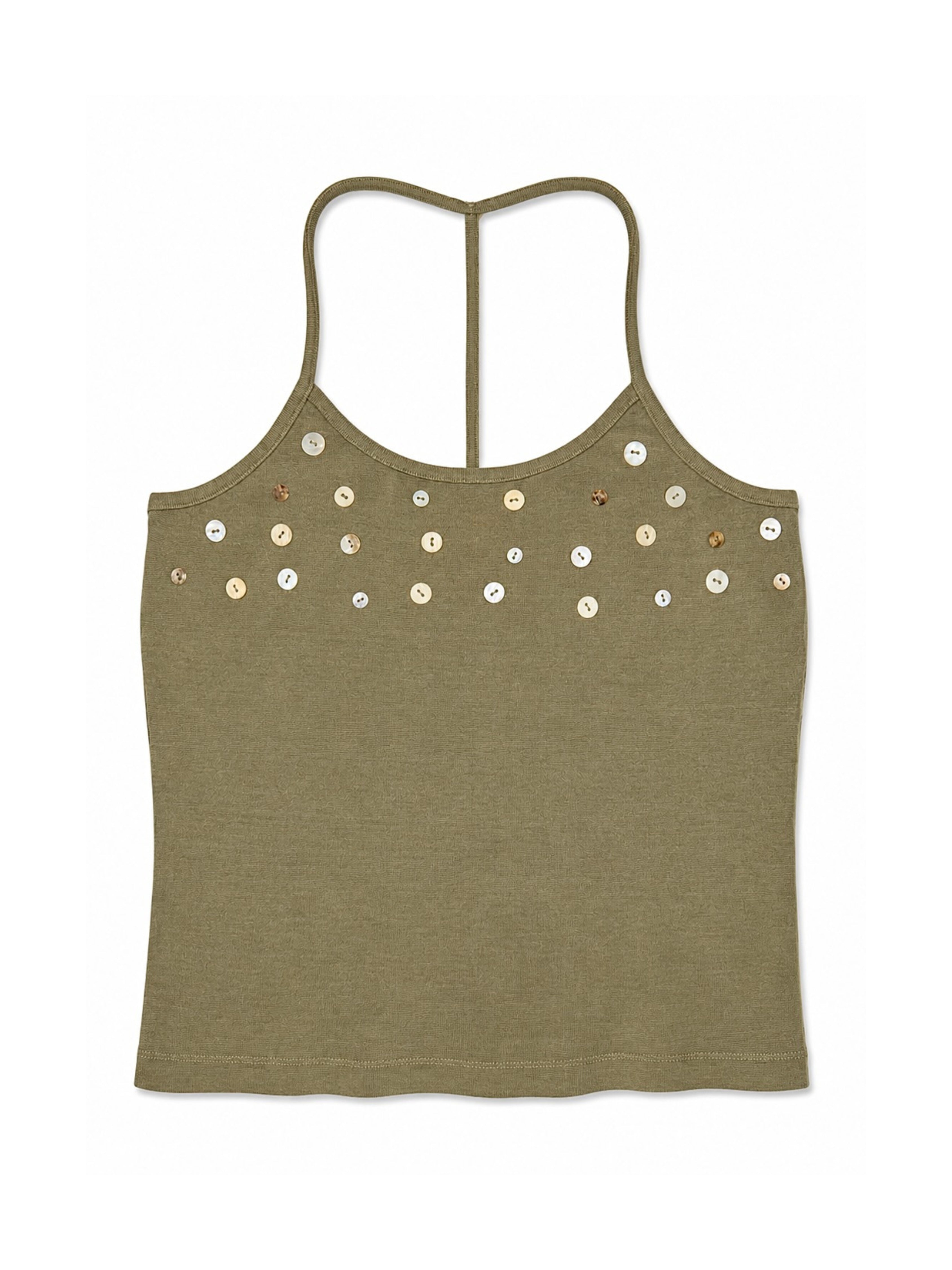 PISTACHIO IRIDESCENT BUTTON HALTER TOP